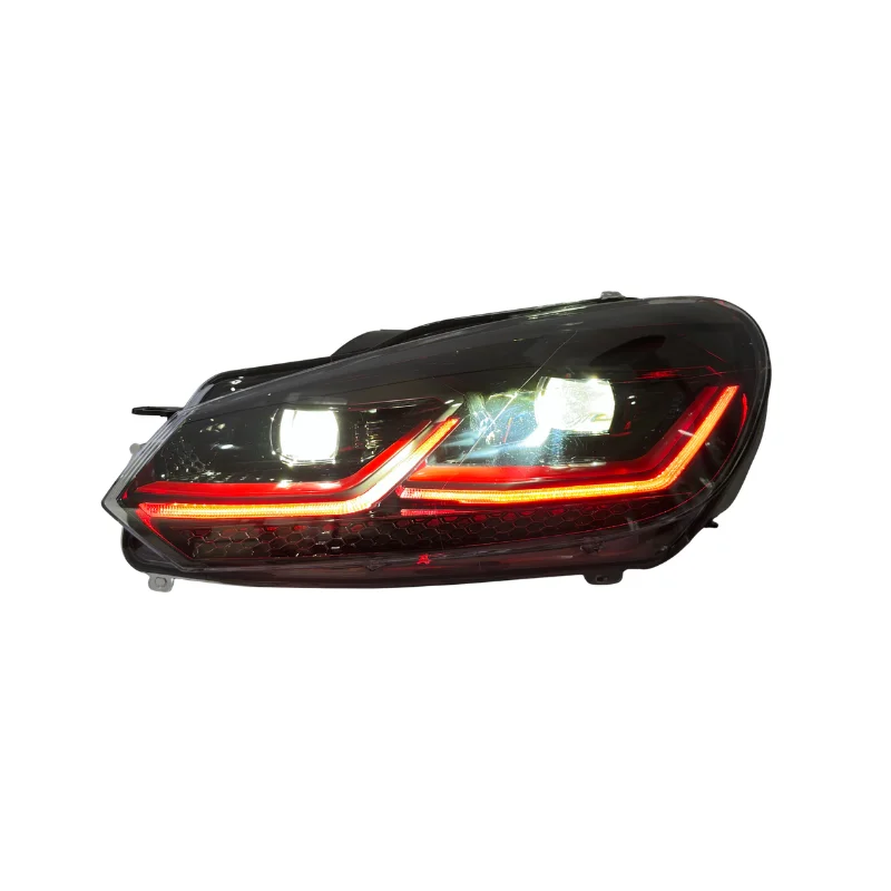 V2 Smoked Red Line Auto Car Lights Headlights For VW Golf 6 2009-2012 White And Red LED Headlamp For VW Golf 6 Headlight