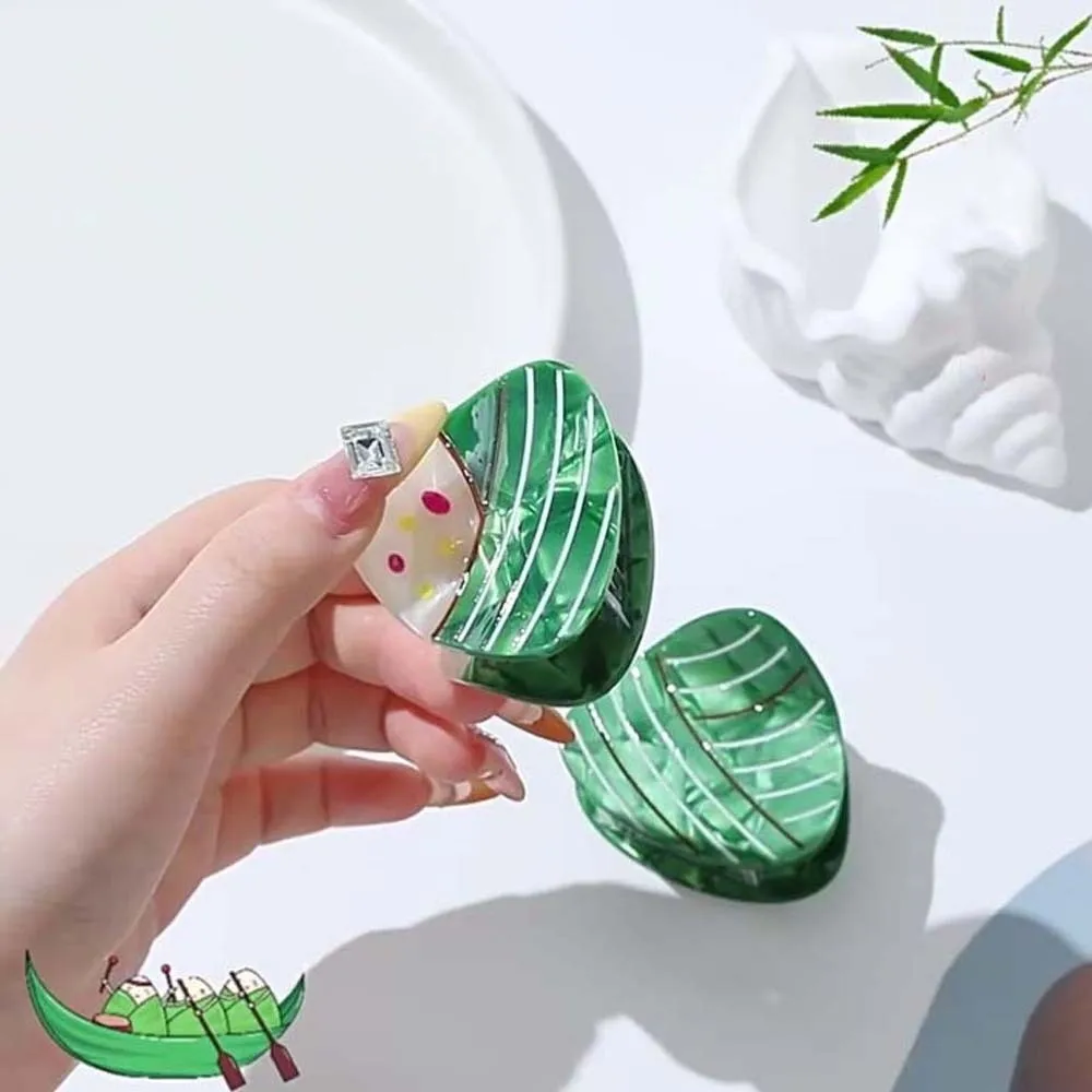 Creative Waterproof Zongzi Shark Clip Sweet High-Quality Acetic Acid Hair Claw Green Chinese Style Rice Dumpling Hairgrips Daily view 4