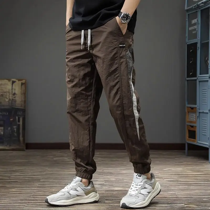 

Autumn Now Patchwork Foot Binding Casual Pants Men Daily Sports Quick Dry Elastic Harem Panelled Elastic Waist Cargo Trousers