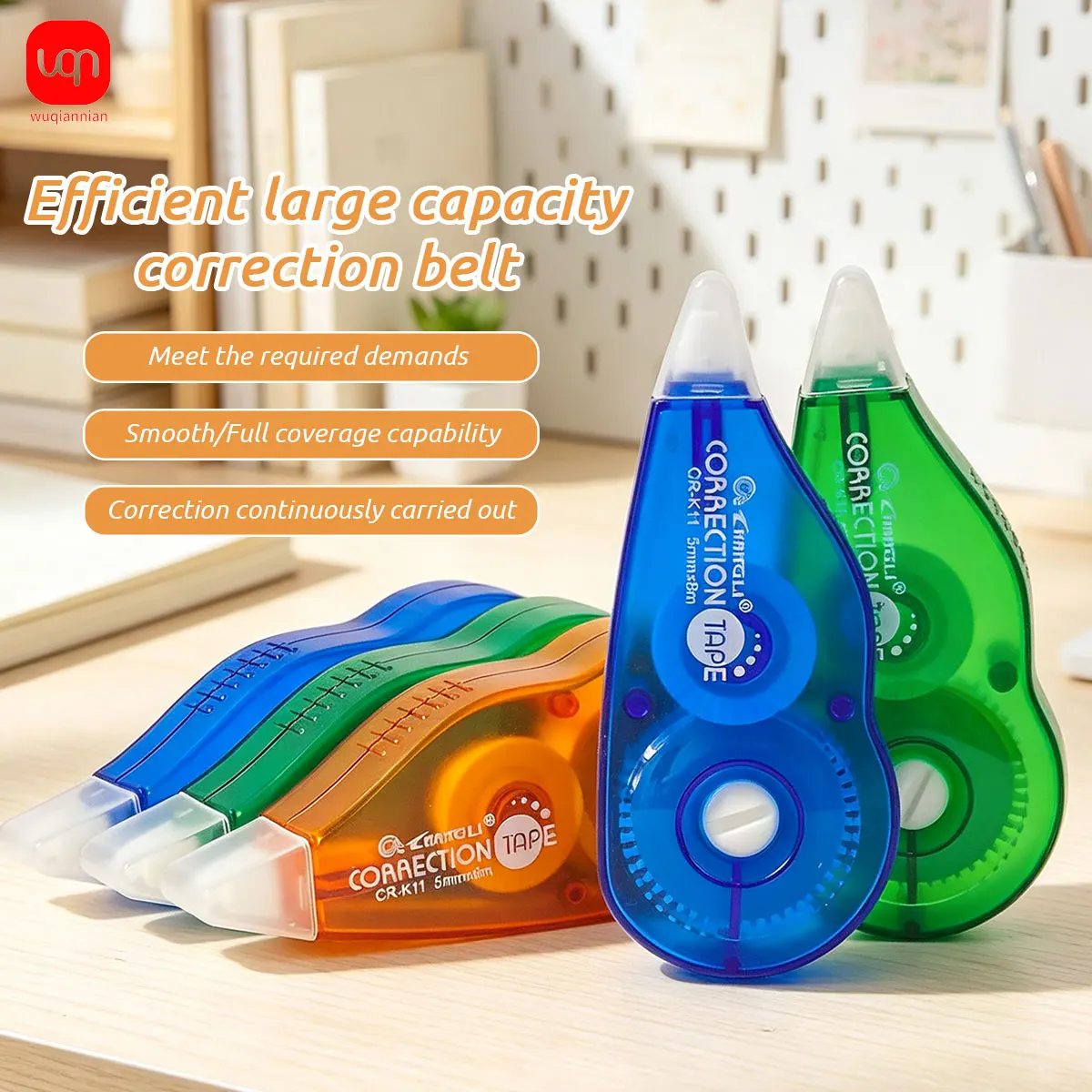 WQN Large-Capacity Correction Tape, 5mm Wide Smooth Coverage PET Tape, Transparent Casing, Correction Pen For School Stationery