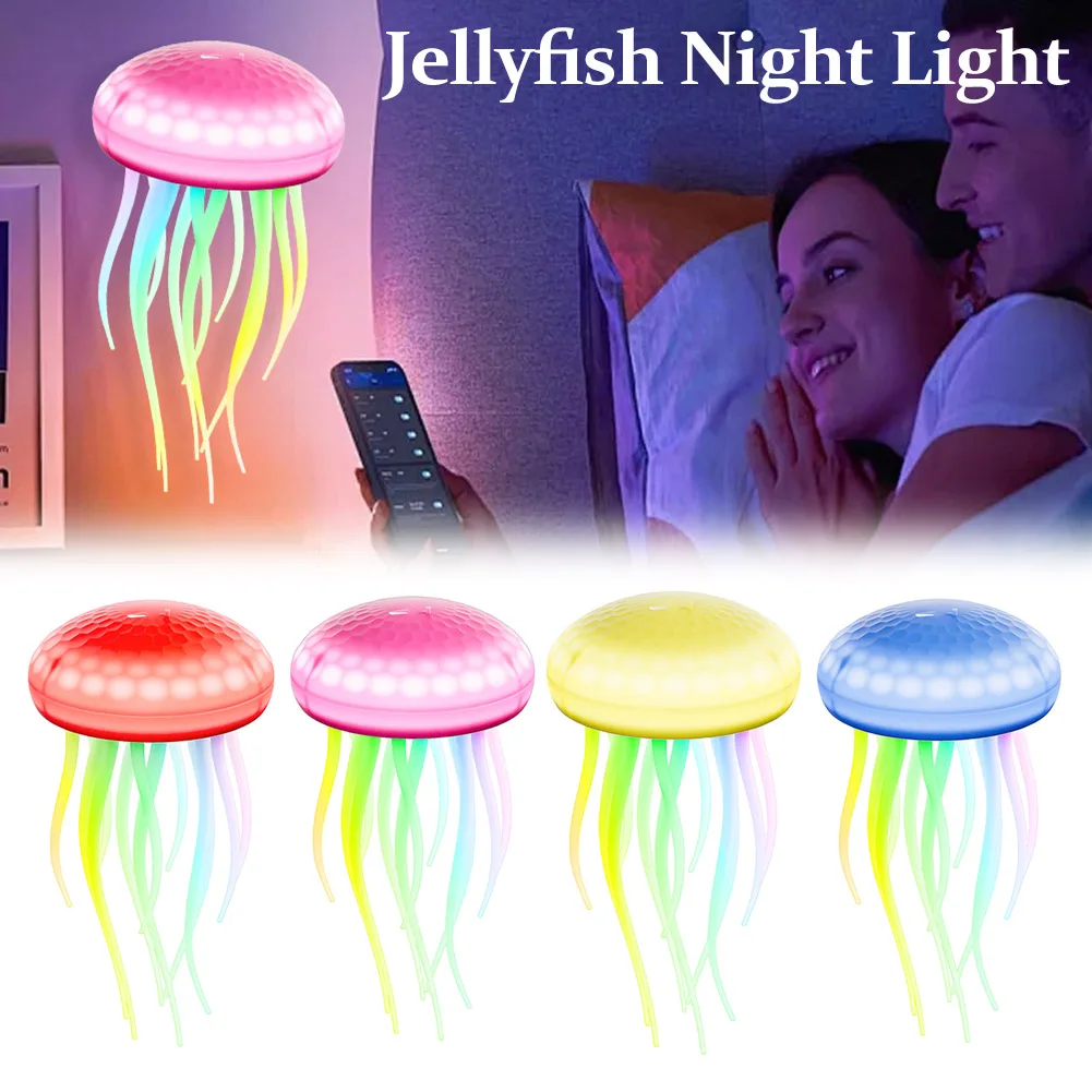 Cute Jellyfish Night Light RGB Gradient Cute  Jellyfish Atmosphere Light Type-C Charging Bedside Lamp for Home Bedroom Decor