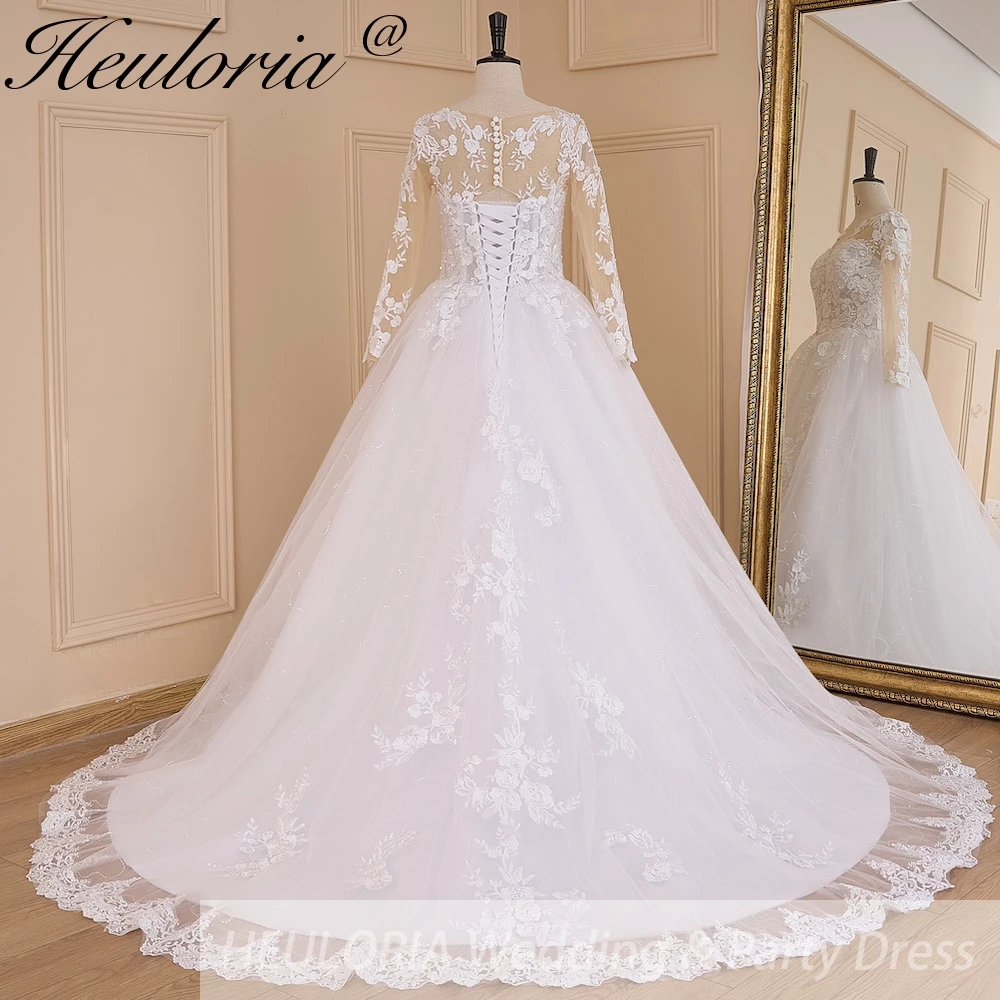 Princess Ball Gown Wedding Dress long sleeve bride dress o neck plus size robe de mariee Lace beading Wedding Bridal Gown