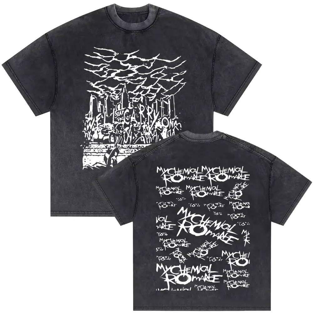 

Washed Vintage My Chemical Romance Double Sided Print T Shirt Men Women Casual Oversized T-shirts Man Punk Emo Rock Tops Tshirt