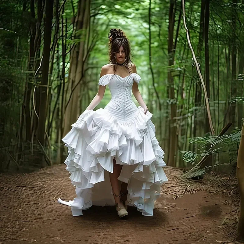 Vestidos de casamento Steampunk gótico, babados pregas, vestido de noiva vitoriano alternativo medieval, cor branca e preta, 2022