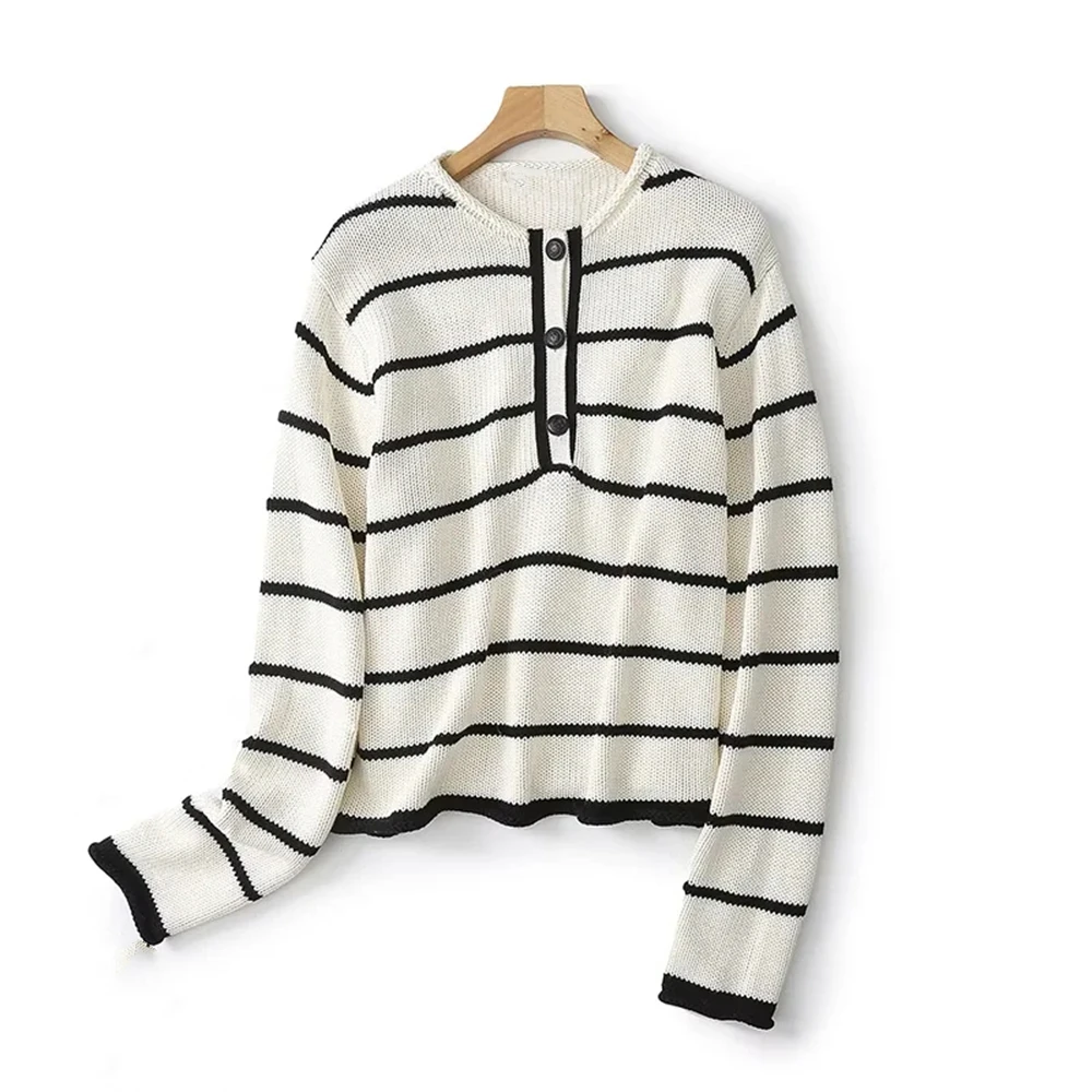 Cos Lris women\'s clothing 2024 autumn new item round neck button decoration striped loose long sleeved sweater 05608511712