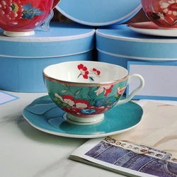 Coffee Cup Set Flower Bird Design Gift Box Bone China Dessert Plate 8inch Flat Steak Tray Dinnerware Set Tableware Food Tray