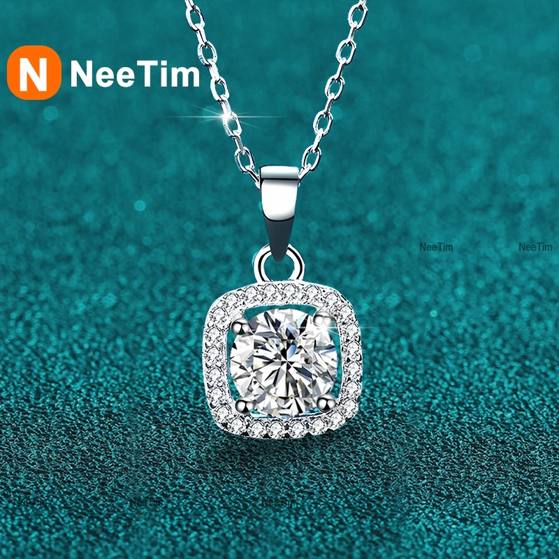 

NeeTim 1ct 2ct Moissanite Pendant Necklaces for Women Sterling Silver 925 with White Gold Plated Wedding Party Chain Necklace