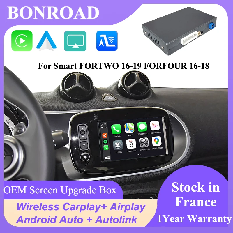 Bonroad Wireless Carplay Android Auto Retrofit Interface For Mercedes Benz Smart 453 Fortwo Forfour 2016-2019 JBL System Module