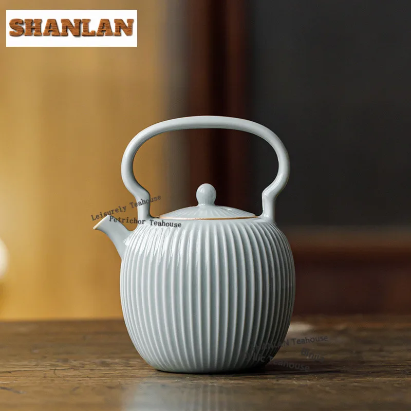 210ml Azure Lifting Handle Teapot Retro Tea Infuser Pot Tea Brewing Kettle With Strainer Kung Fu Tea Tableware Accessories Gift