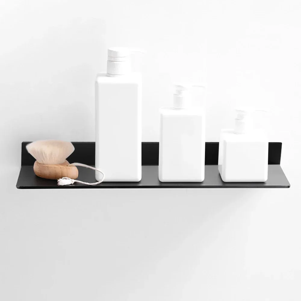 Matte Black Aluminum Alloy Bathroom Wall Shelf 20-50cm Kitchen Shower Shampoo Storage Rack Floating Organizer Ledge