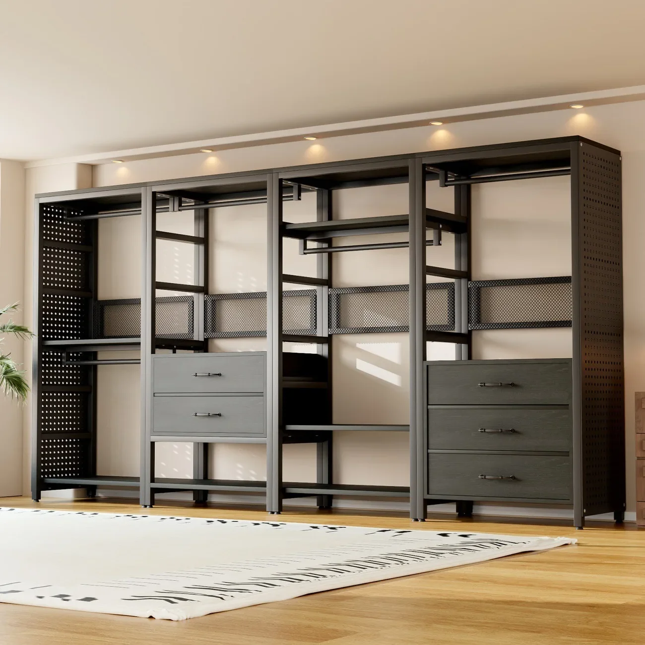Perforated board wardrobe home bedroom rental room simple assembly wardrobe metal frame cloakroom clothes storage cabinet