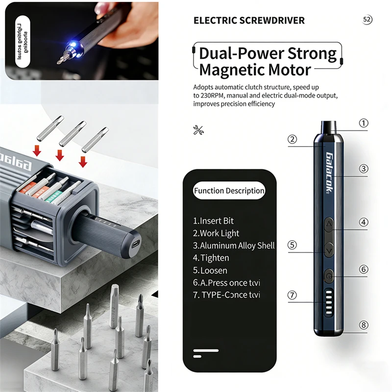 New 52/49 in 1 Precision Electric Screwdriver Set 42 Magnetic Torx Hex Bits Cordless Power Repair Tools Box For PC iPhone