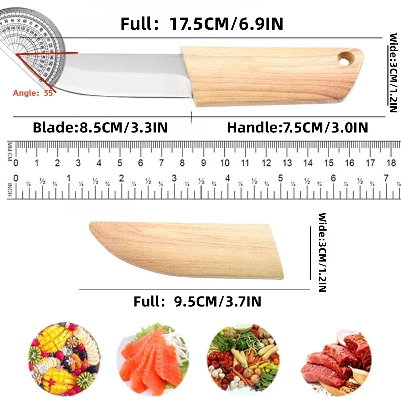 Mini Folding EDC Pocket Knife Fruit Paring Fishing BBQ Knife Portable Hand Meat Cleaver Kitchen Chef Knife with Sheath Cutlery