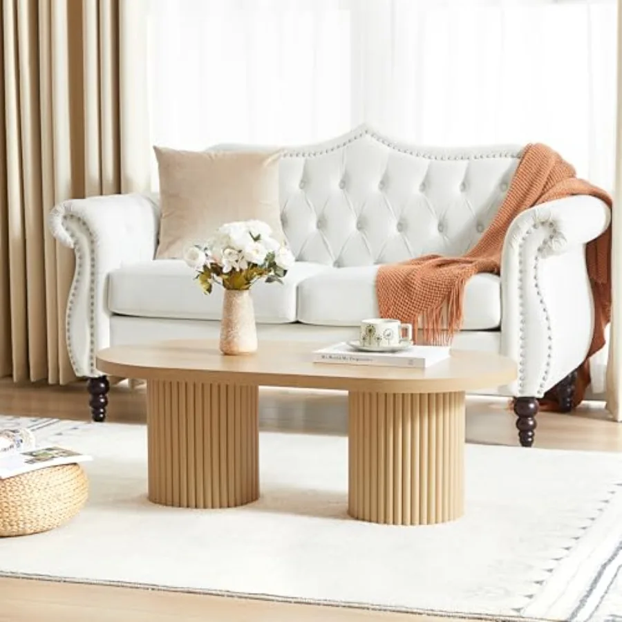 

Овальный журнальный столик с рифлеными ножками для гостиной, современный кофейный столик в стиле бохо, изогнутый круглый деревянный центральный столик для дома, маленький.