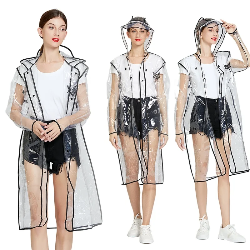 

Clear Long Raincoat for Women - Fashion Waterproof Poncho, Elegant Transparent Rainwear, Hooded Stormproof Coat