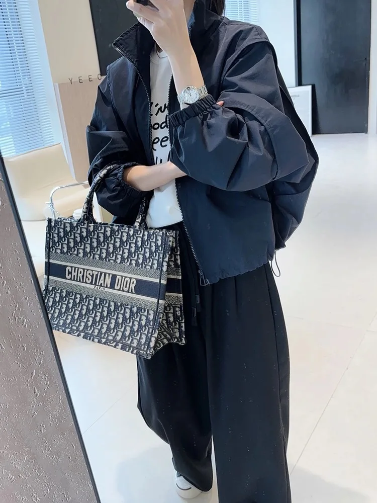 

Women's Spring Autumn 2025 New Faion Loose Slimming Apricot Long Sve Zipper Casual Jaet Outdoor Windbreaker Coat