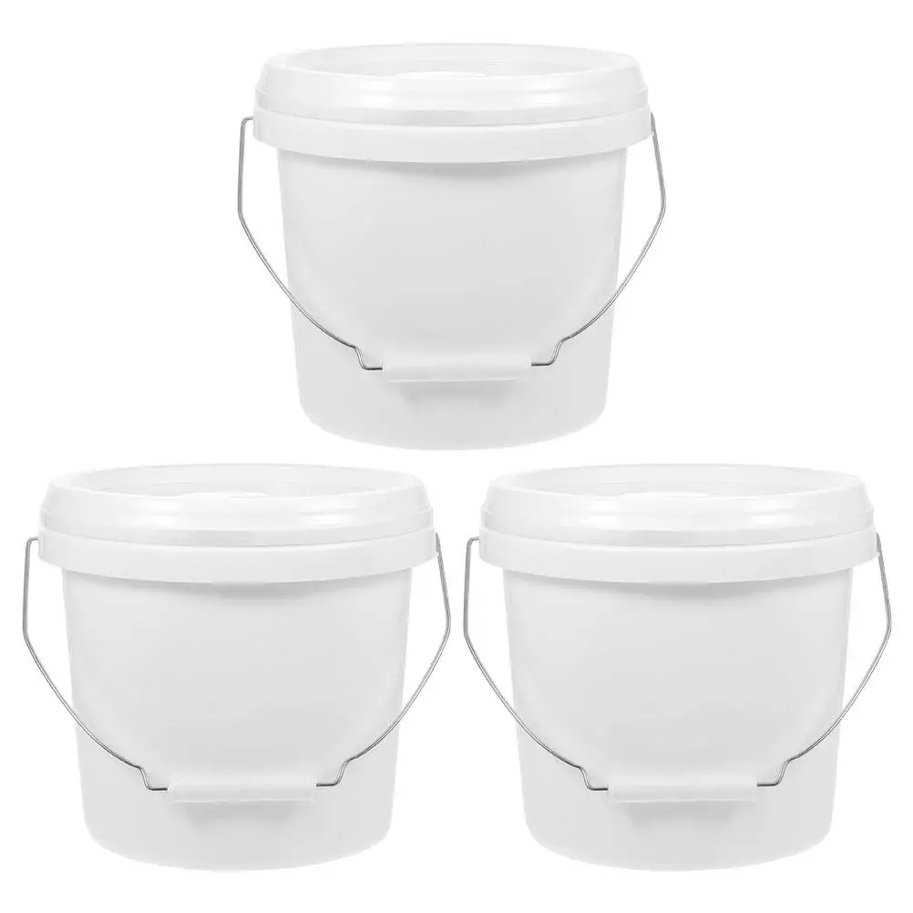 

2 Pcs 4L White PP Paint Buckets with Lid Iron Handle Storage Boxes Round Bucket Pigment Container Painting