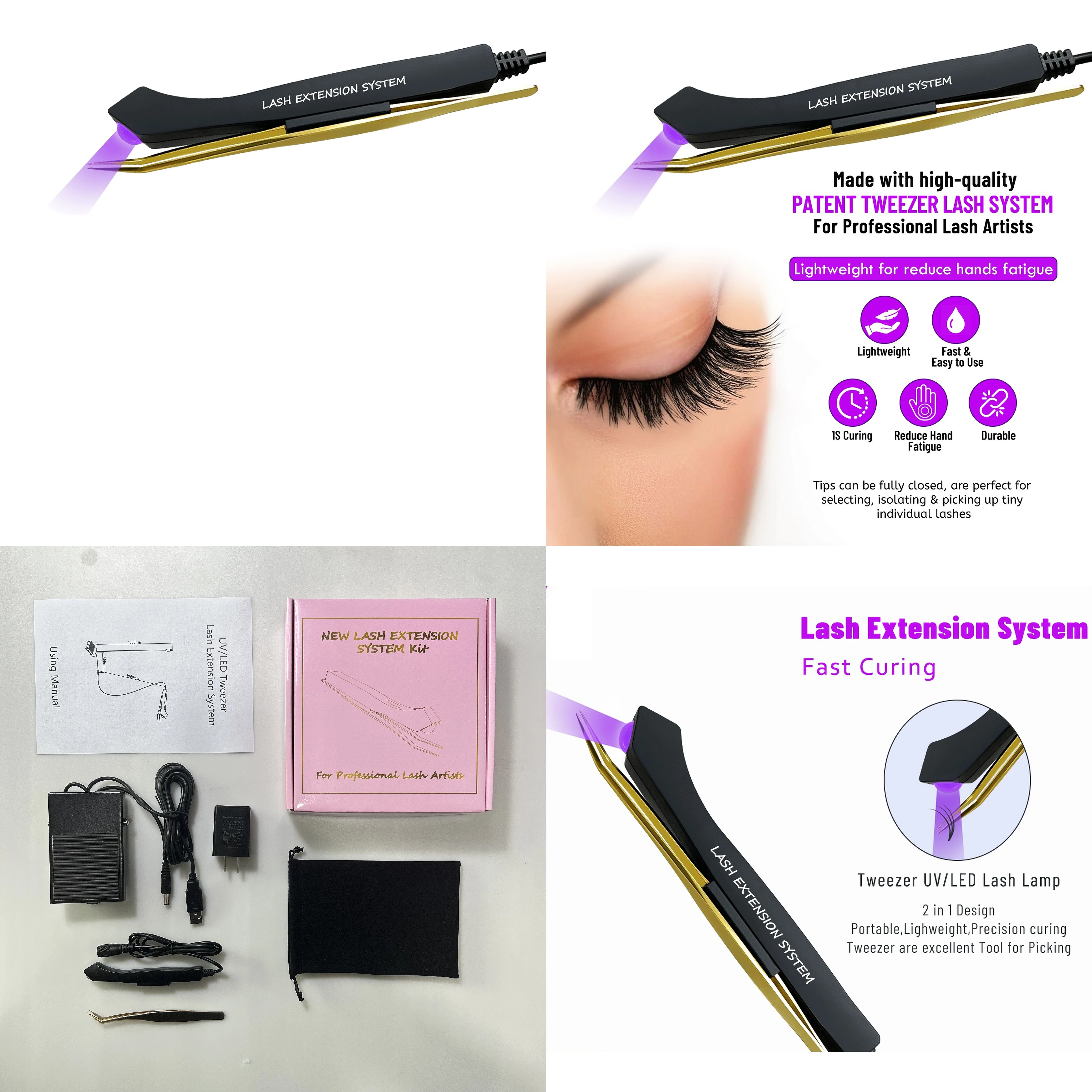 3.5W 405nm UV LED Eyelash Extension Lamp for Lash Glue Curing Tweezers