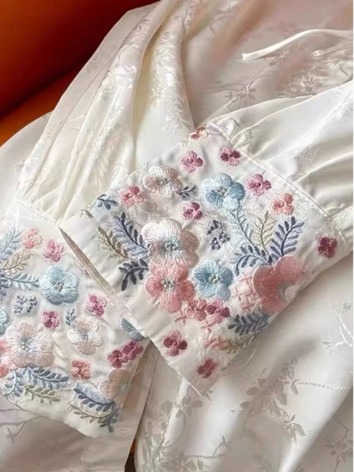 Ele White مطرزة الوقوف طوق irt المرأة ربيع الخريف عالية Faion ريترو Zen Sle زر حتى الصينية التقليدية... #4