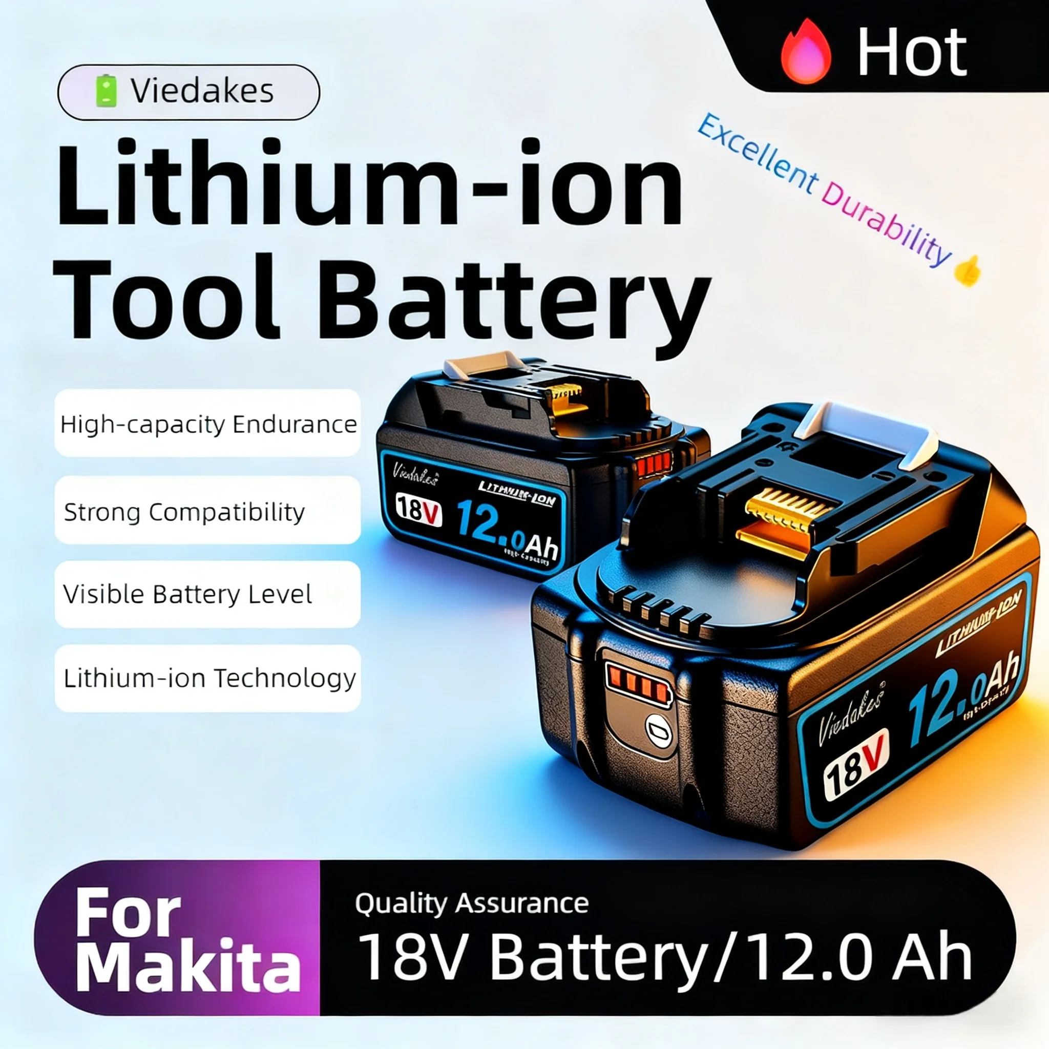 

Original for Makita Battery, 12Ah BL1860 Makita 18V battery, For Makita DDF487 DGA405 DTD173 DJV182 HR140Z 18V Power Tool