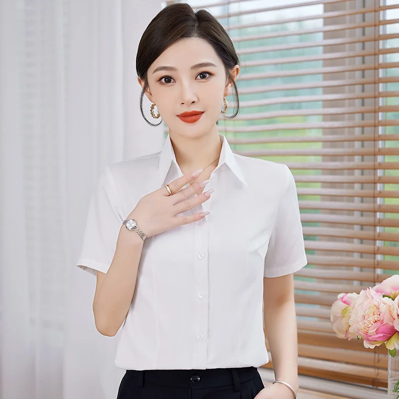 New Summer Short Sleeved Professional Formal Work Clothes Lining Women\'S Fashion Temperament Versatile Commuting Collar Shirt