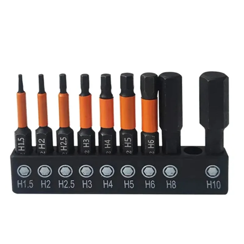 9pcs 1/4 Hex Head Allen Wrench Screwdriver Socket Bit Set Quick Change Magnetic Batch Head Impact Drill Screwdriver Bit H1.5-H10