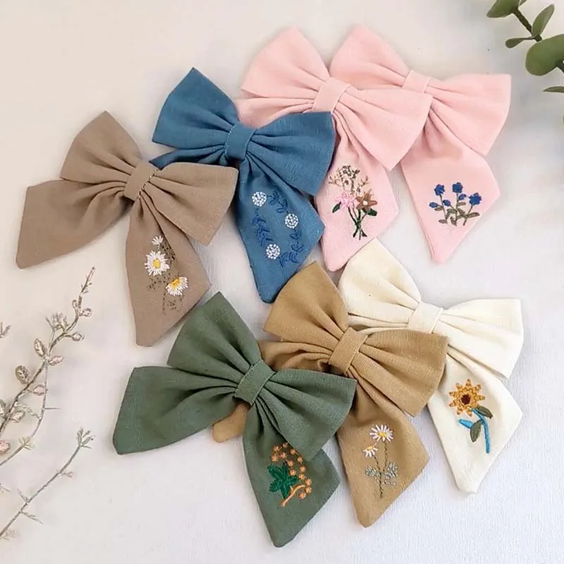 Fashion Embroidery Daisy Flower Hair Pins Children Flower Hair Clips Vintage Hairpins Barrettes Bowknot Girls Hair Accessories