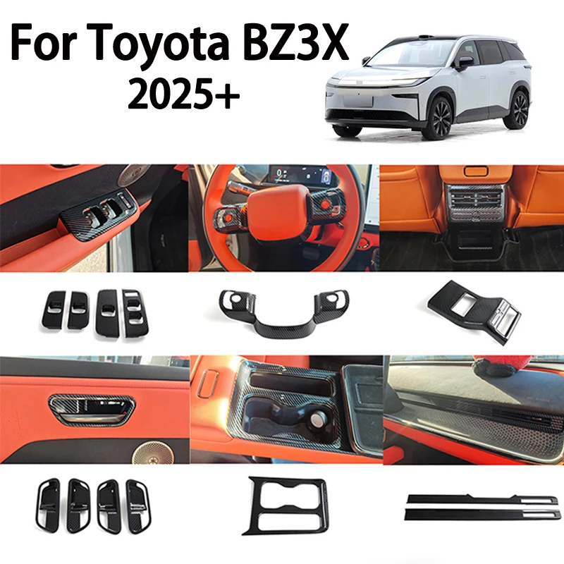 

For Toyota BZ3X 2025 Carbon Fiber Texture Window Lift Switch Panel Steering Wheel Trim Cup Holder Frame ABS Interior Accessory