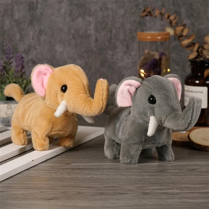 Simpatico elefante di peluche elettrico simulazione per bambini effetto sonoro a piedi scuotendo la coda regalo di bambola di peluche per bambini per animali domestici elettronici