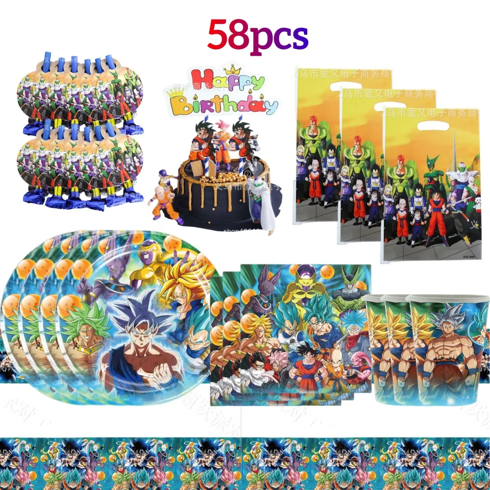 Dragon Ball Z fournitures de fête d'anniversaire dessin animé Son Goku enfants décoration bannière assiette ballon Table bébé douche Festivel jouet cadeaux