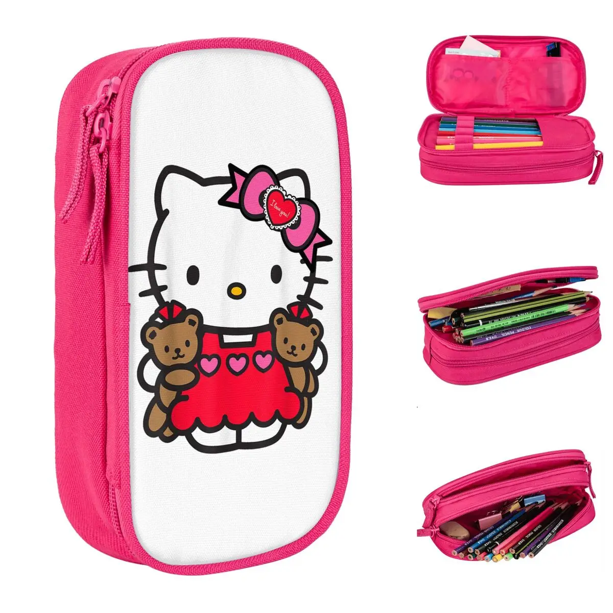 

Веселый пенал Hello Kitty на день Святого Валентина с плюшевым мишкой, пенал для ручек, детские большие пеналы для хранения, косметические канцелярские принадлежности