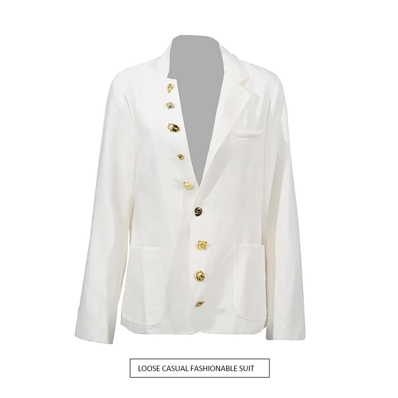 SuperAen European and American Style Elegant Long-sleeved Suits 2025 Summer New Button Design V-neck Blazers