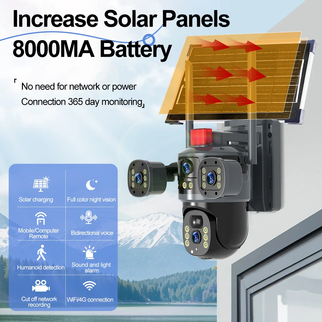 

Солнечная камера наблюдения 4G с двойным объективом V380 Gun-ball Linkage