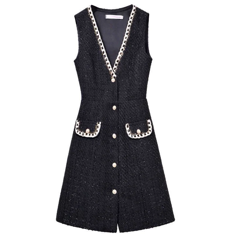 

Vest Women's Autumn And Winter Dress Woolen Vest Age-Reducing Fragrance Bottoming Strap Slim Temperament Sleeveless Dresses