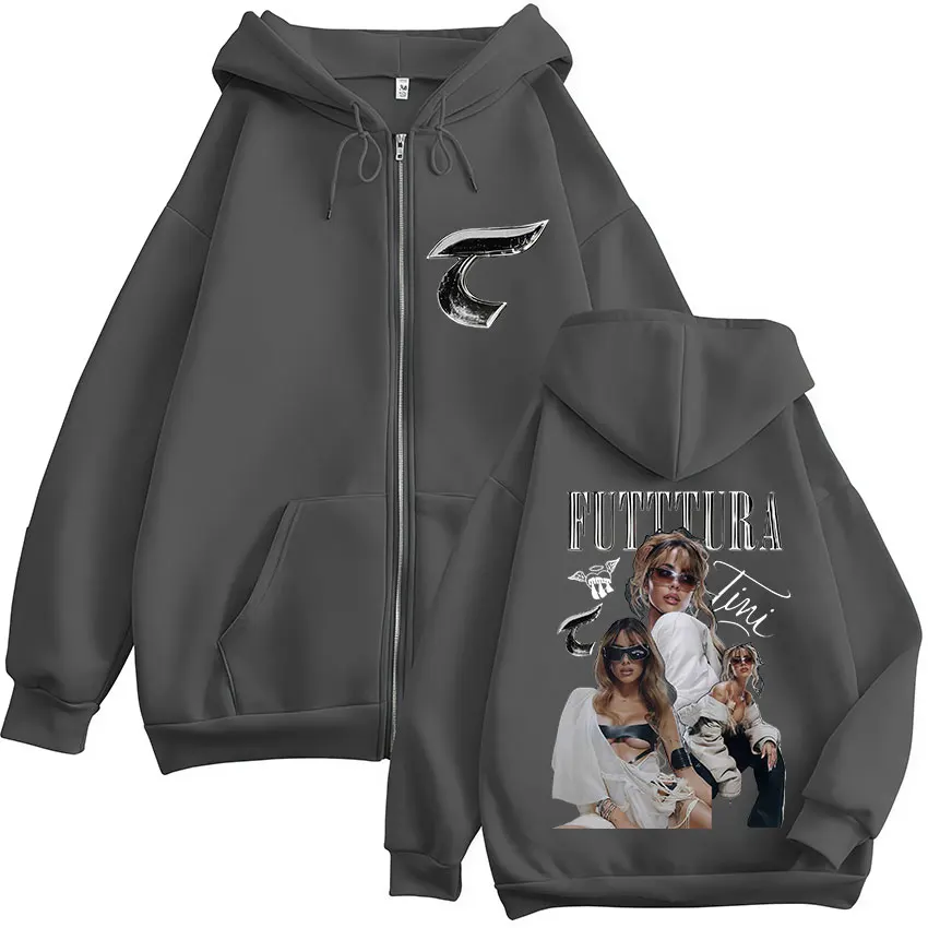 المغني TINI Fectura Tour 2025 ألبوم زمم هوديي الرجال النساء الرجعية المتضخم سترة البلوز موضة عالية الجودة قلنسوة بسحاب