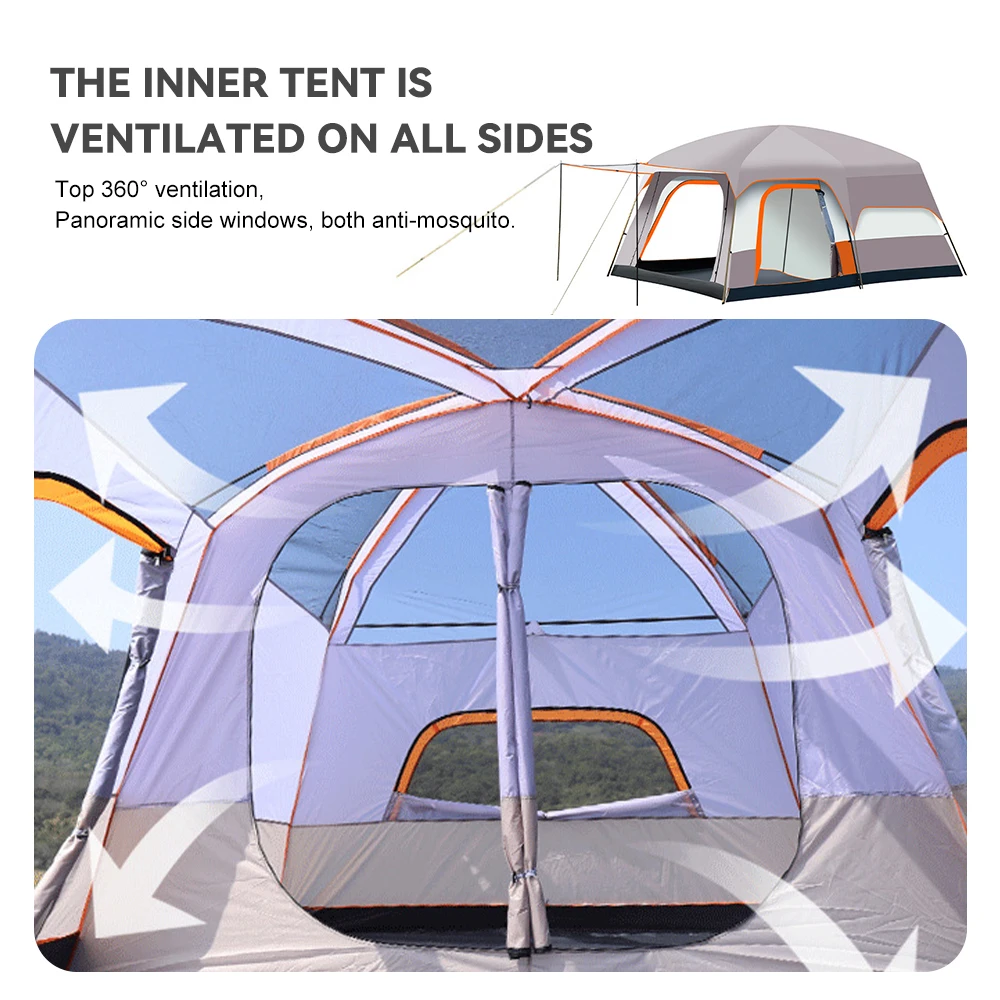 Großes Familienzelt, Luxuszelte für Camping mit Räumen, 6–10 Personen, wasserdicht, für zwei Schlafzimmer und ein Wohnzimmer-Design, großes Zelt – Detail 7
