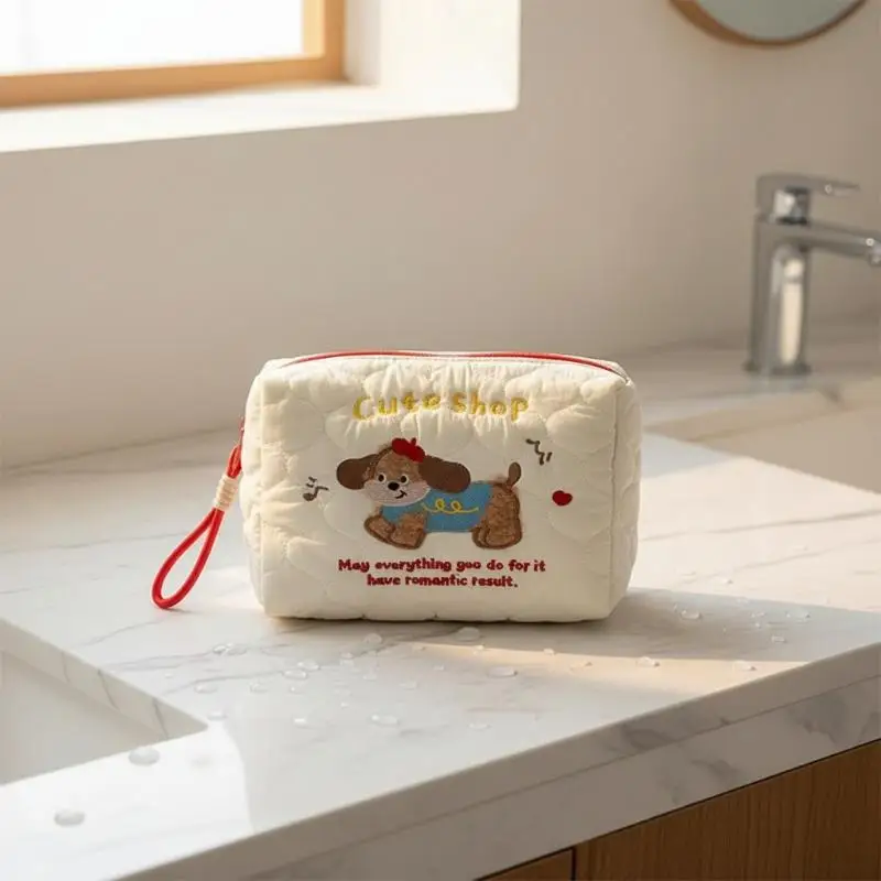 Travel storage bag, ladies' cute cartoon dog storage bag, large capacity makeup bag, portable multifunctional makeup bag