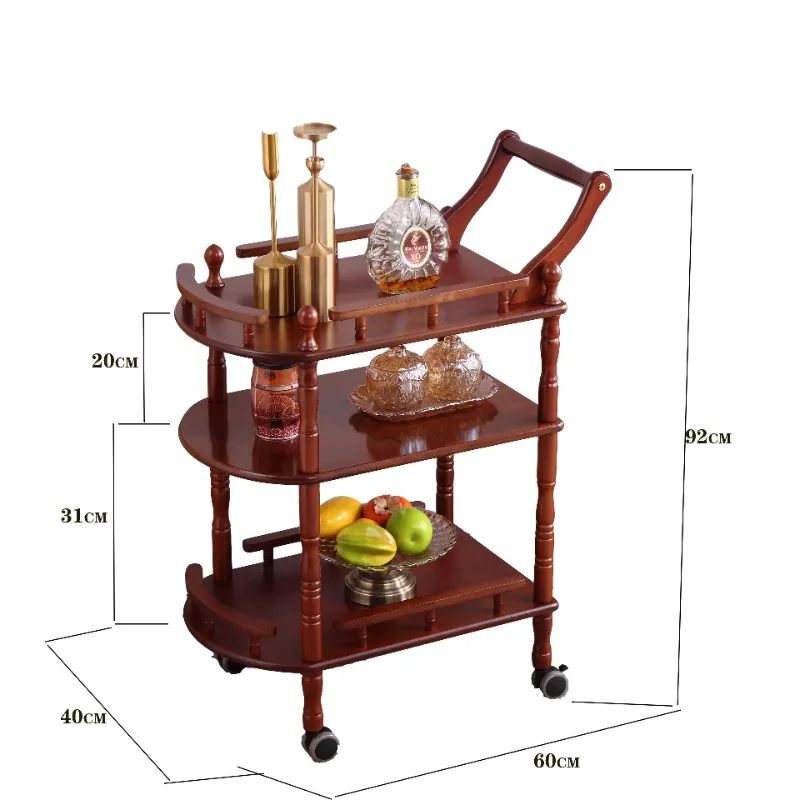 

European hotel restaurant double-layer solid wood dining cart 4S shop tea and wine cart beauty salon trolley mobile side rack