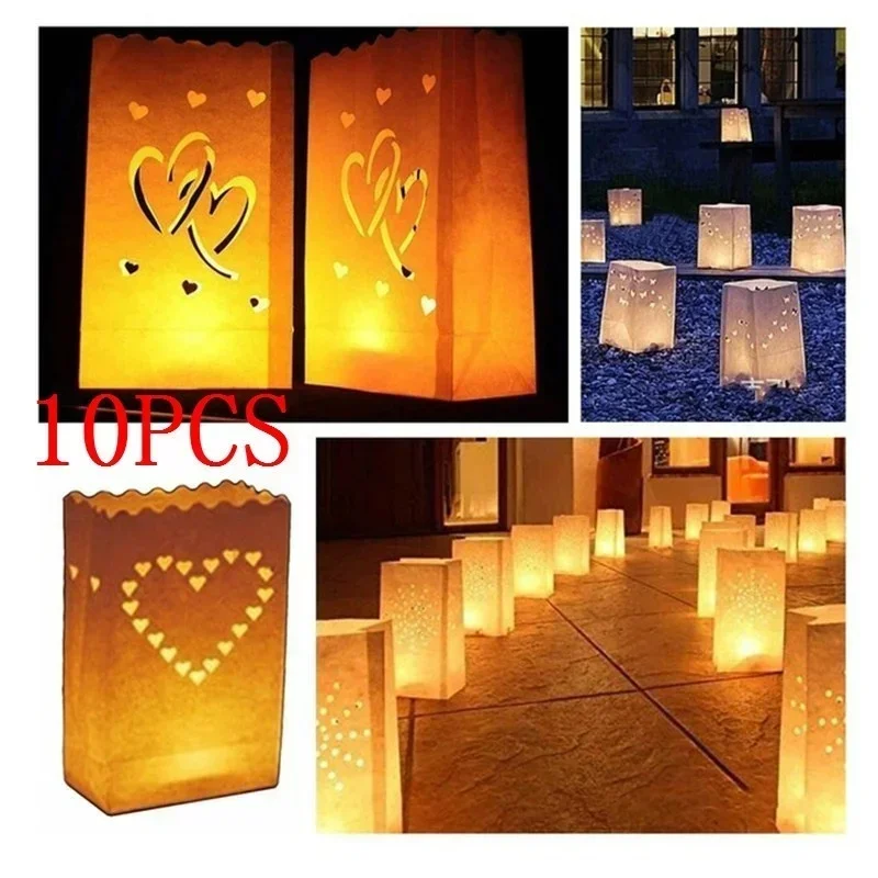 10Pcs Festival Lantern Heart  Paper Lantern Candle Bag Lighting Candles for Wedding Christmas Event Party Supplies