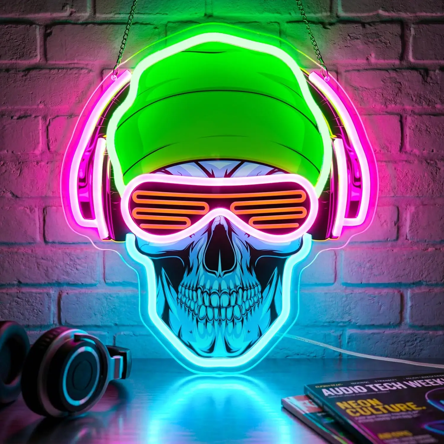 

Headphones Skull Neon Sign USB Powered Led Light for Bar Gaming Room Birthday Party Bedroom Decoration Gift Art Wall Light