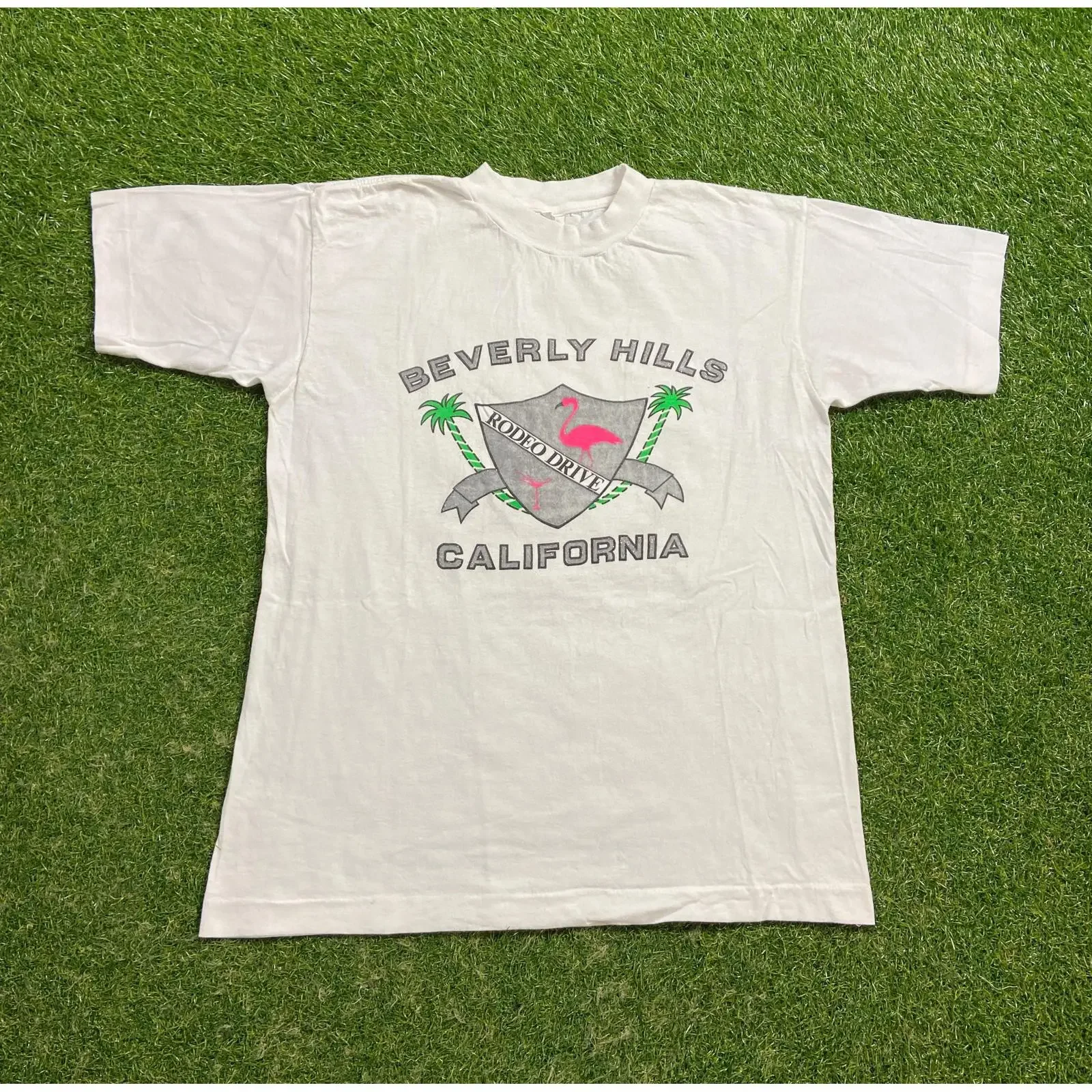 Camiseta Vintage Beverly Hills Tamanho Grande L Rodeo Drive 90210 Los Angeles LA Califórnia Anos 90 Lavada Ligeiramente Desgastada