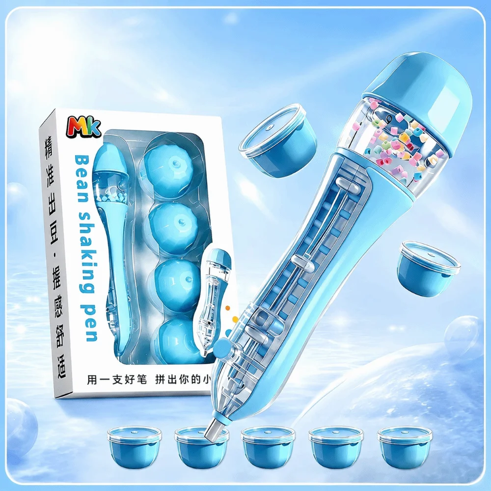 Press Type Perler Bead Shaking Pen Ergonomic with 5 Replaceable Bead Storage Pods Fuse Bead Placement Tool