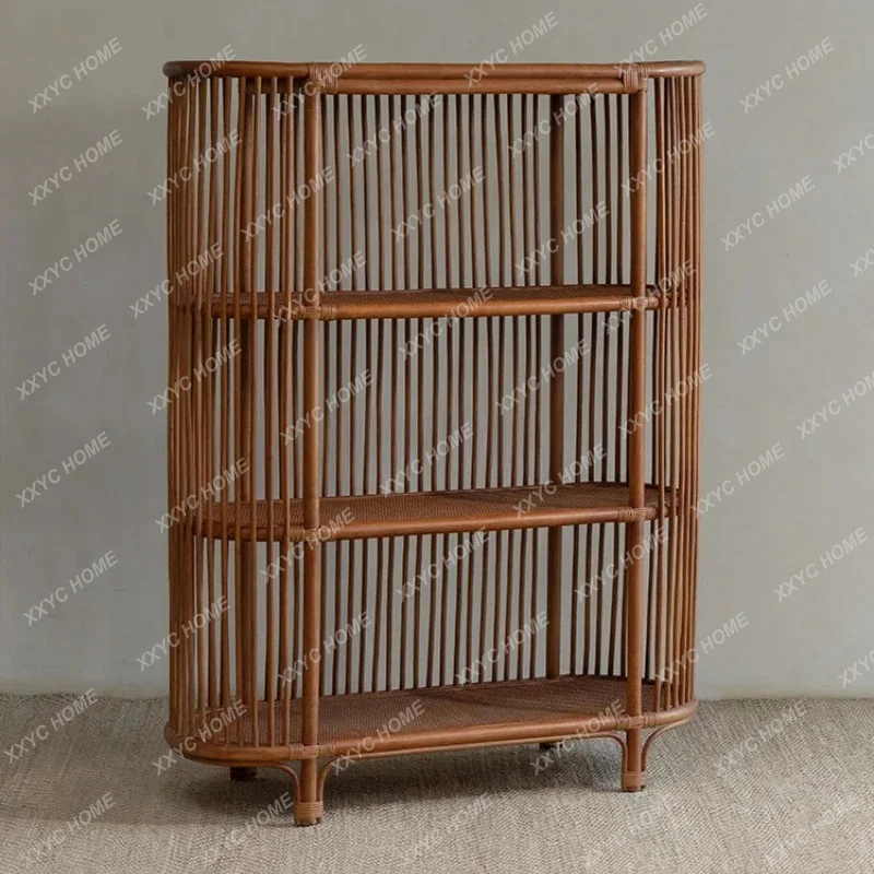 

L South East Asia rattan art, retro wabi-sabi wind rattan weaving storage living room study storage bookshelf
