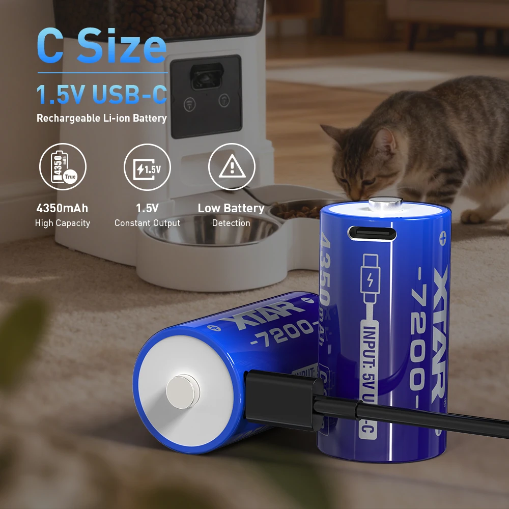 Аккумулятор XTAR 1.5V CLR 7200 C-размера (LR14) USB-C для детских качелей/фонариков, 4350 мВт·ч, быстрая зарядка 2.5A за 3 часа, 1500 циклов зарядки