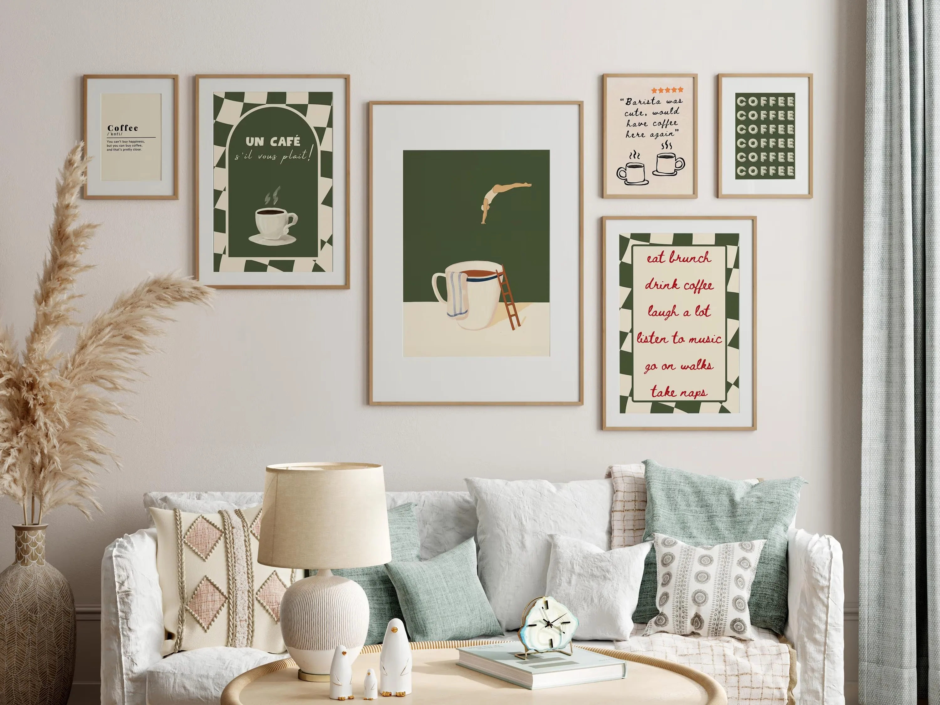 Set of 6 Coffee Prints, Coffee Diver Poster, Coffee Lover Gift Idea, Barista Was Cute Poster, Trendy Kitchen Gallery Wall Set