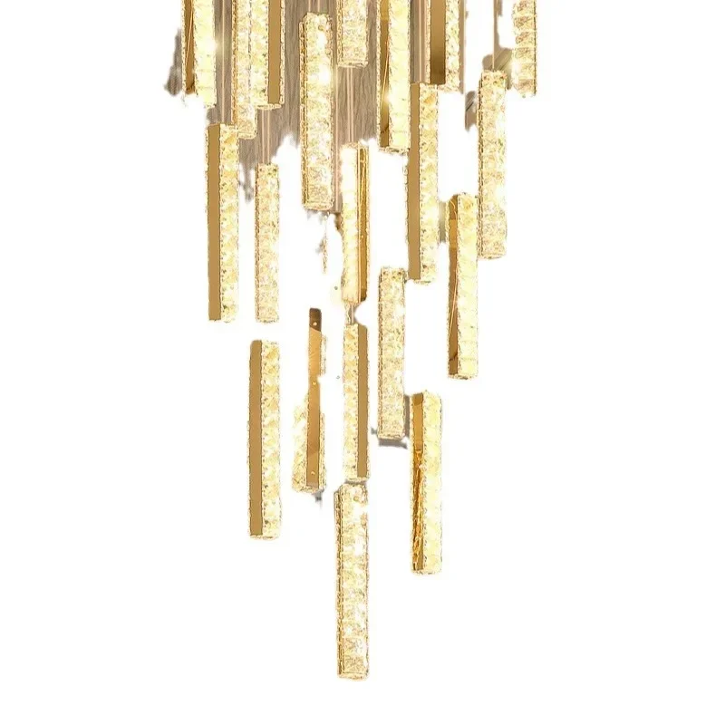 

Modern empty living room chandelier stair light duplex floor villa crystal long chandelier light luxury