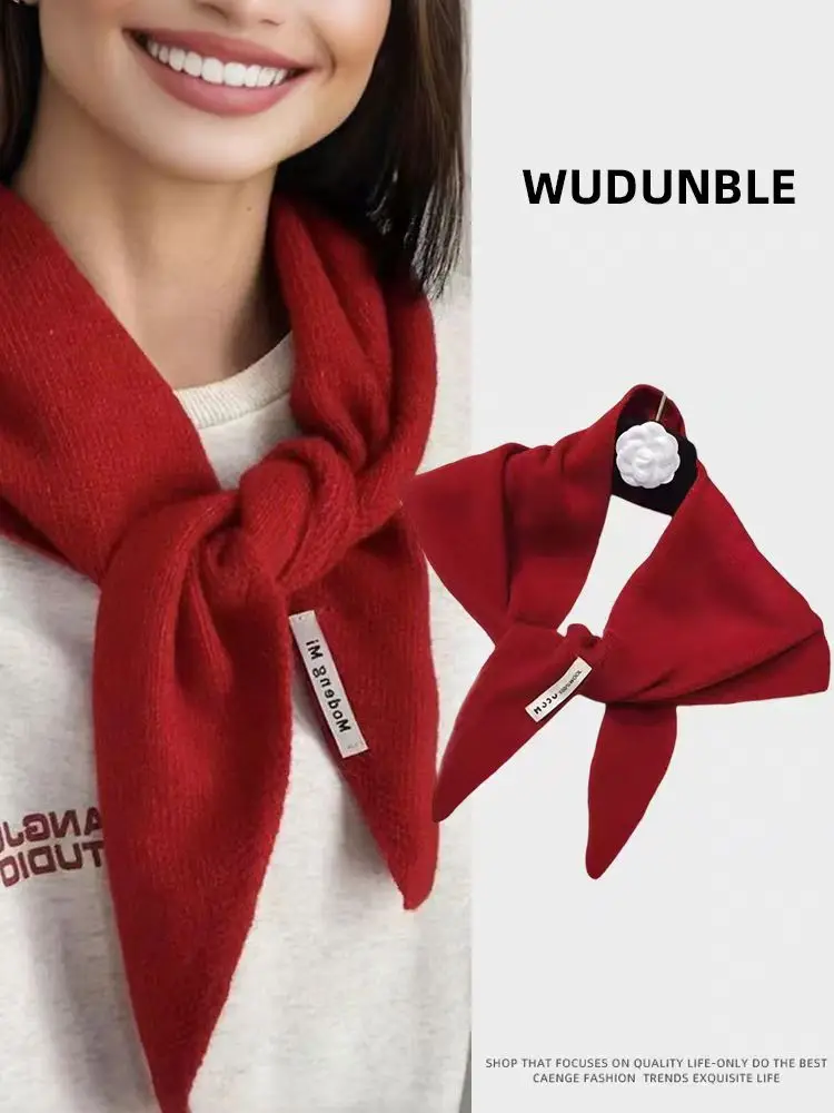

British Korean Style Niche Wool Knitted Triangular Scarf Women Headscarf Knitted Scarf Multi-functional Warm Knitted Scarf