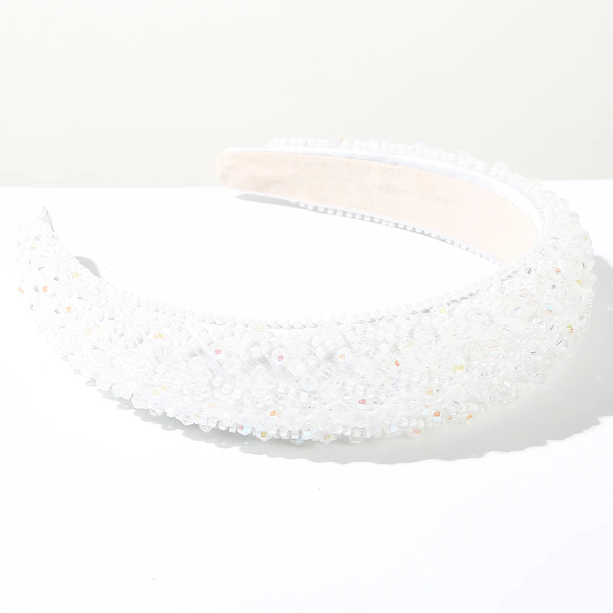 Korean Luxury Handmade Beaded Hair Band Fashion Crystal Rice Beads Decorative Headband Versatile High Head Headband for Women