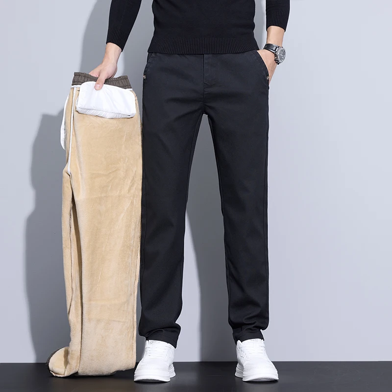 2025 New Winter Korean Thicken Men Pants Fleece Warm Casual Business Stretch Velvet Trousers Brand Plush Male Clothes Pants