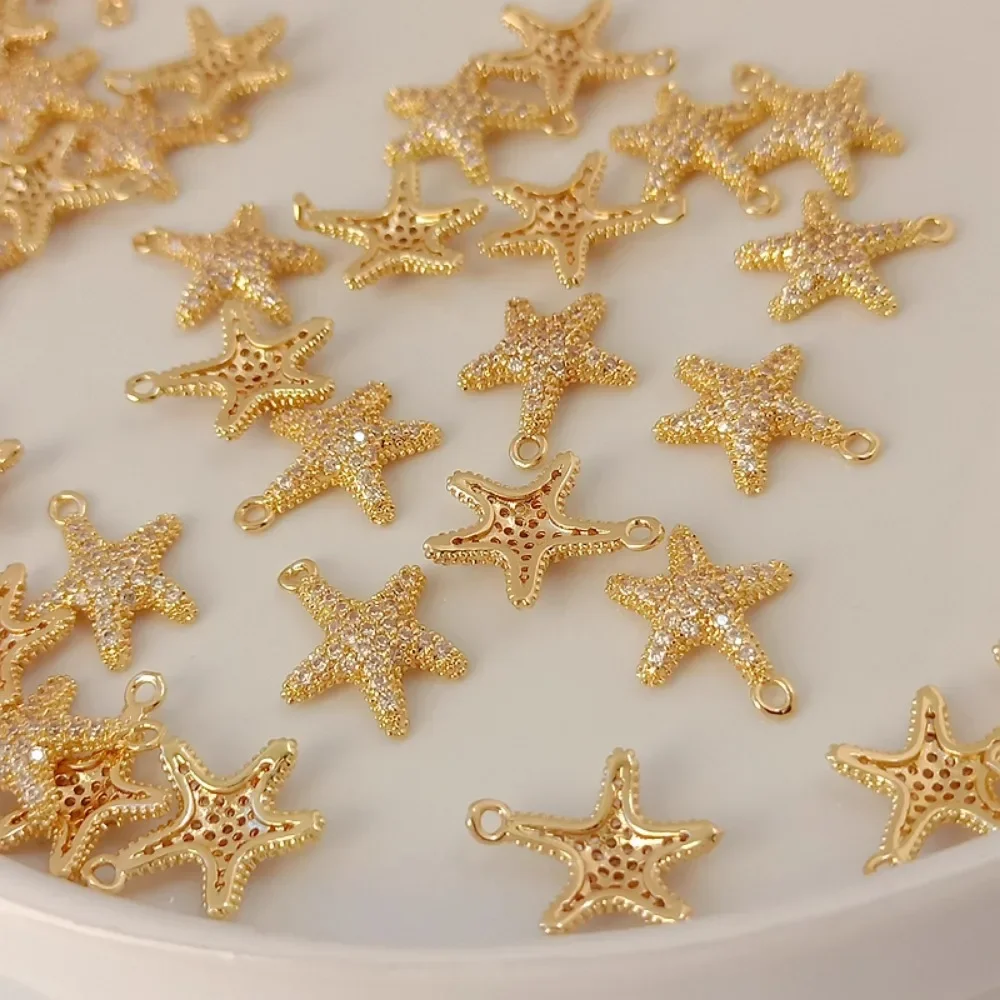 14K Gold-plated, Zircon Five-pointed Star Starfish Pendant, Bracelet, Necklace, Earrings, DIY Handmade Jewelry